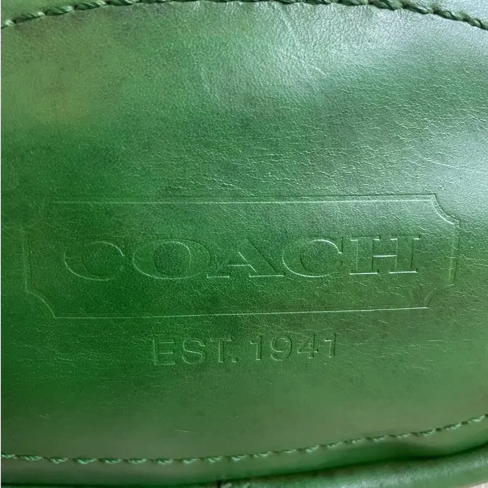 RARE Coach Bleecker Bucket Bag 11422 Moss Green Leather Tattersall Shoulder Bag